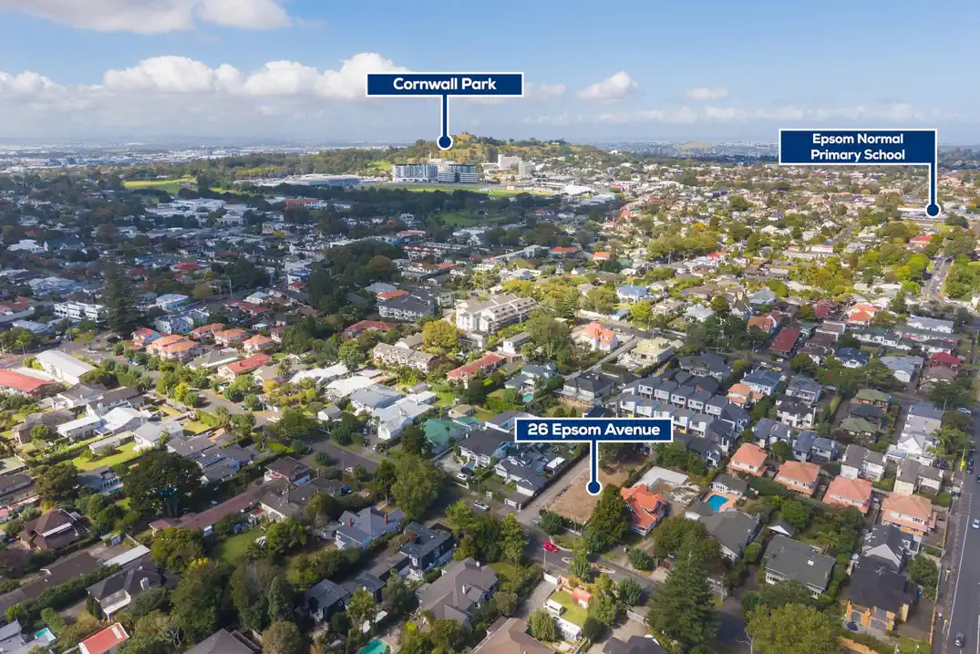 Must sell, vendor is moving to Australia, Double Grammar school zone, 602m2 section, available concept plans for a large six-bedroom luxury residence with a freestanding two-bedroom granny flat, 0.8 km to Epsom Girls’ Grammar School, 1.6 km to Auckland Grammar, 26 Epsom Avenue, Epsom, Auckland