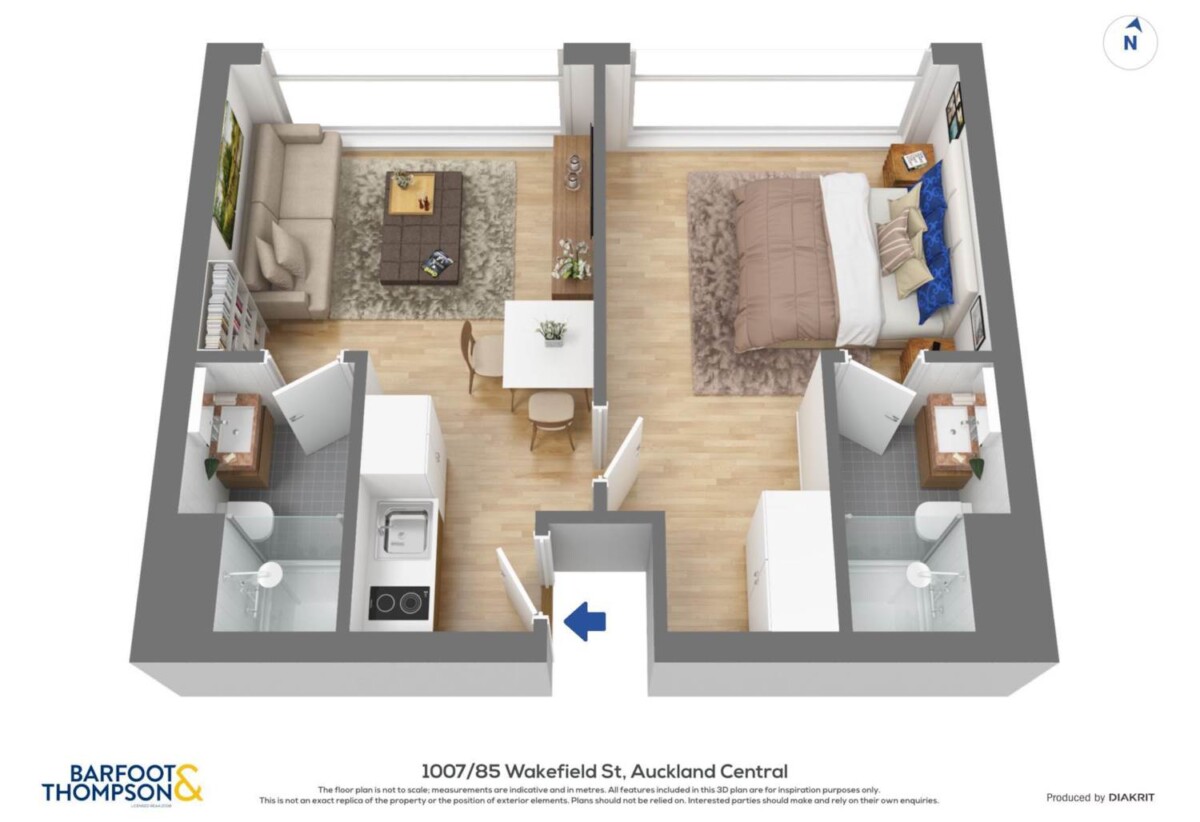 Double Grammar school zone, great layouts, 39m2 Freehold 1 beds 2 baths apartment, (including 1 ensuite, and 1 lounge 1 bath can be another ensuite, both have floor-to-ceiling windows), 1.1 km to Auckland Girls’ Grammar School, 1.6 km to Auckland Grammar, just a short stroll to Queen St with AUT & Auckland University almost across the road, 1007/85 Wakefield Street, City Centre, Auckland
