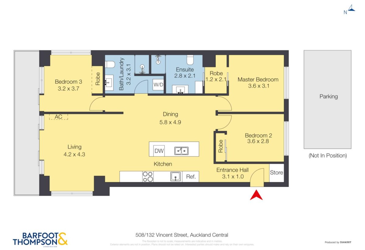 Auckland Girls’ Grammar School zone, Freehold 3 beds 2 baths 1 car park apartment, walk to Queen Street, K Road, Aotea Square, CRL/Bus station, AUT & University of Auckland, 0.6 km to Auckland Girls’ Grammar School, 508/132 Vincent Street, City Centre, Auckland