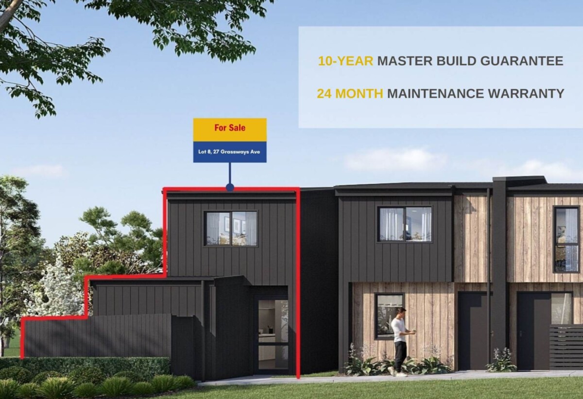 Must sell, 10-Year Master Build + 24-Month Maintenance, Brandnew Freehold 3 beds 1.5 baths home with car park, walks to Pakuranga Plaza, 0.3 km to Pakuranga Intermediate, Lot 8, 27 Grassways Avenue, Pakuranga, Auckland