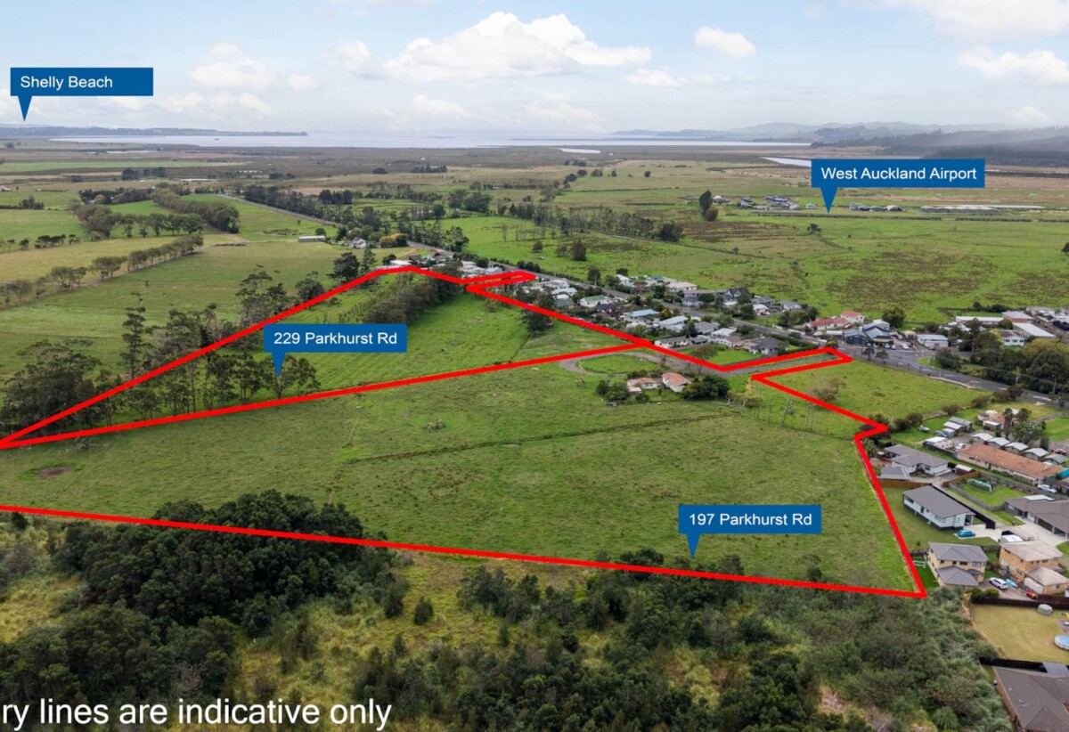 MORTGAGEE SALE, 8.1012ha Across Two Addresses, Two adjacent, frontage level sites total over 8 hectares. 229 Parkhurst Road, comprising a 4.0493ha site and 197 Parkhurst Road, a 4.0519ha site, both zoned Single House. RC is pending to develop the combined landholding into ninety-four lots of approximately 600m² each, 0.6 km to Parakai School, 197 & 229 Parkhurst Road, Parakai, Auckland