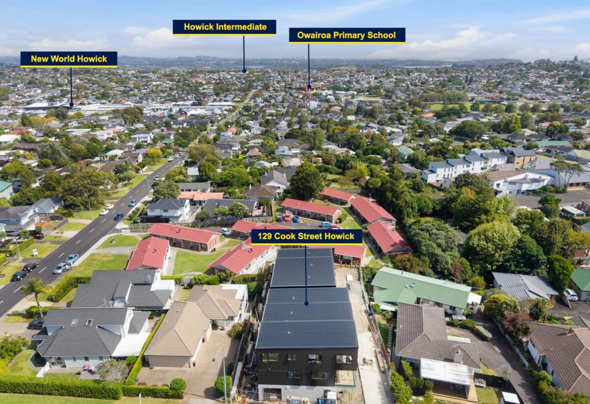 178m2 Brandnew 4 beds 3.5 baths home with garage, 1 bed 1 bath ground floor, just a short stroll from Howick Village, close to shops, supermarkets, schools, beach, 0.7 km to Howick College, Lot 1, 129 Cook Street, Howick, Auckland