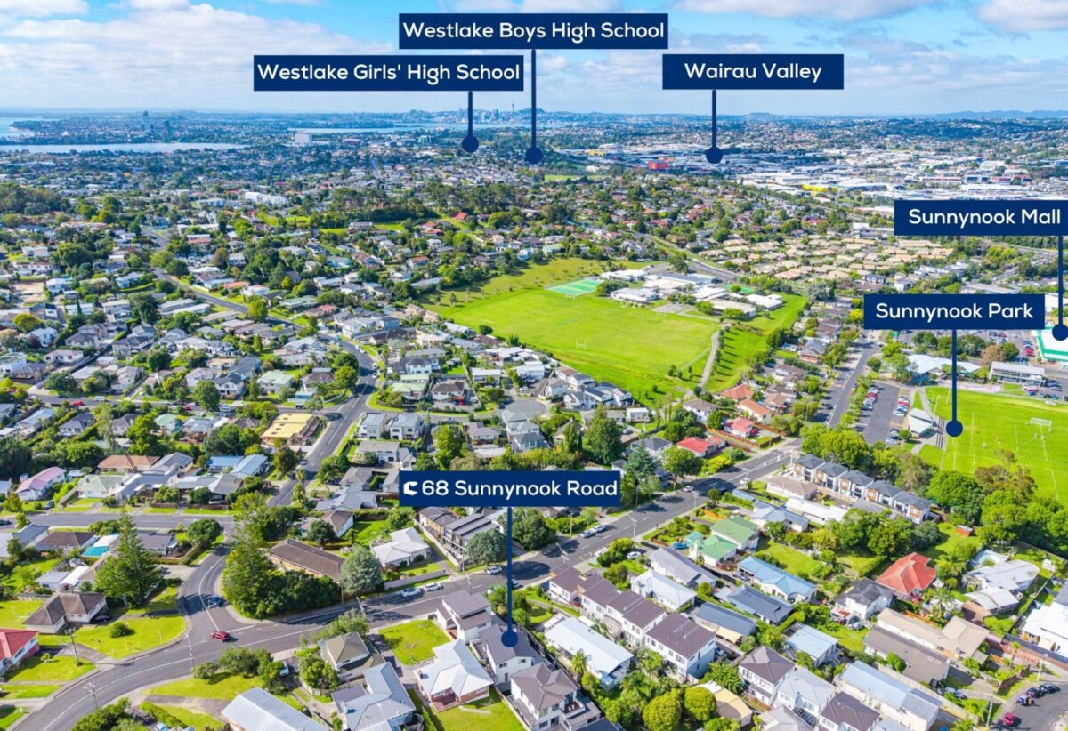 Double Westlake school zone, Standalone Freehold 3 beds + 2 flexi rooms 2.5 baths house on 283 m2 section, Sunnynook Shopping Centre and bus stations at both Sunnynook and Constellation are close by, with easy access to motorways, zoned for Sunnynook School, Wairau Intermediate, Westlake Girls’ High School, and Westlake Boys’ High School, 68A Sunnynook Road, Forrest Hill, Auckland