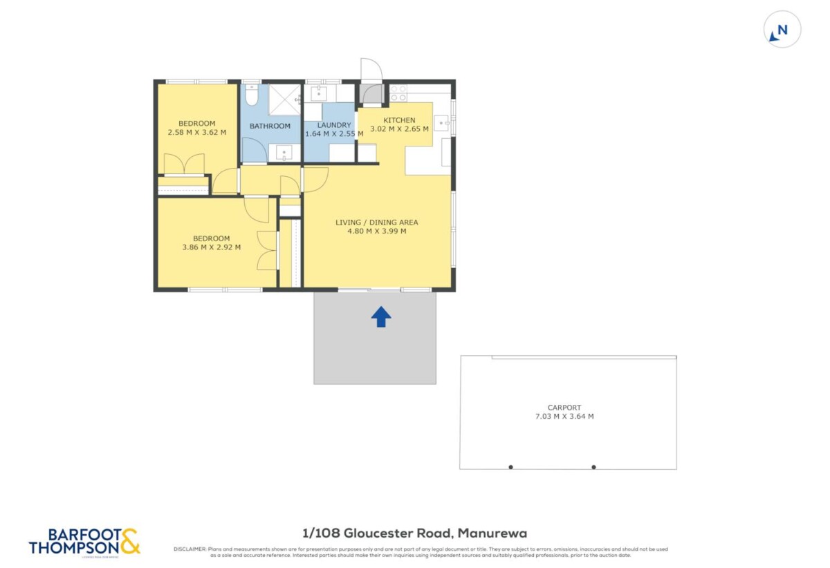 2 beds 1 bath home with carport, close to Town centre, schools, motorway access, 0.4 km to Manurewa Intermediate, 1/108 Gloucester Road, Manurewa, Auckland