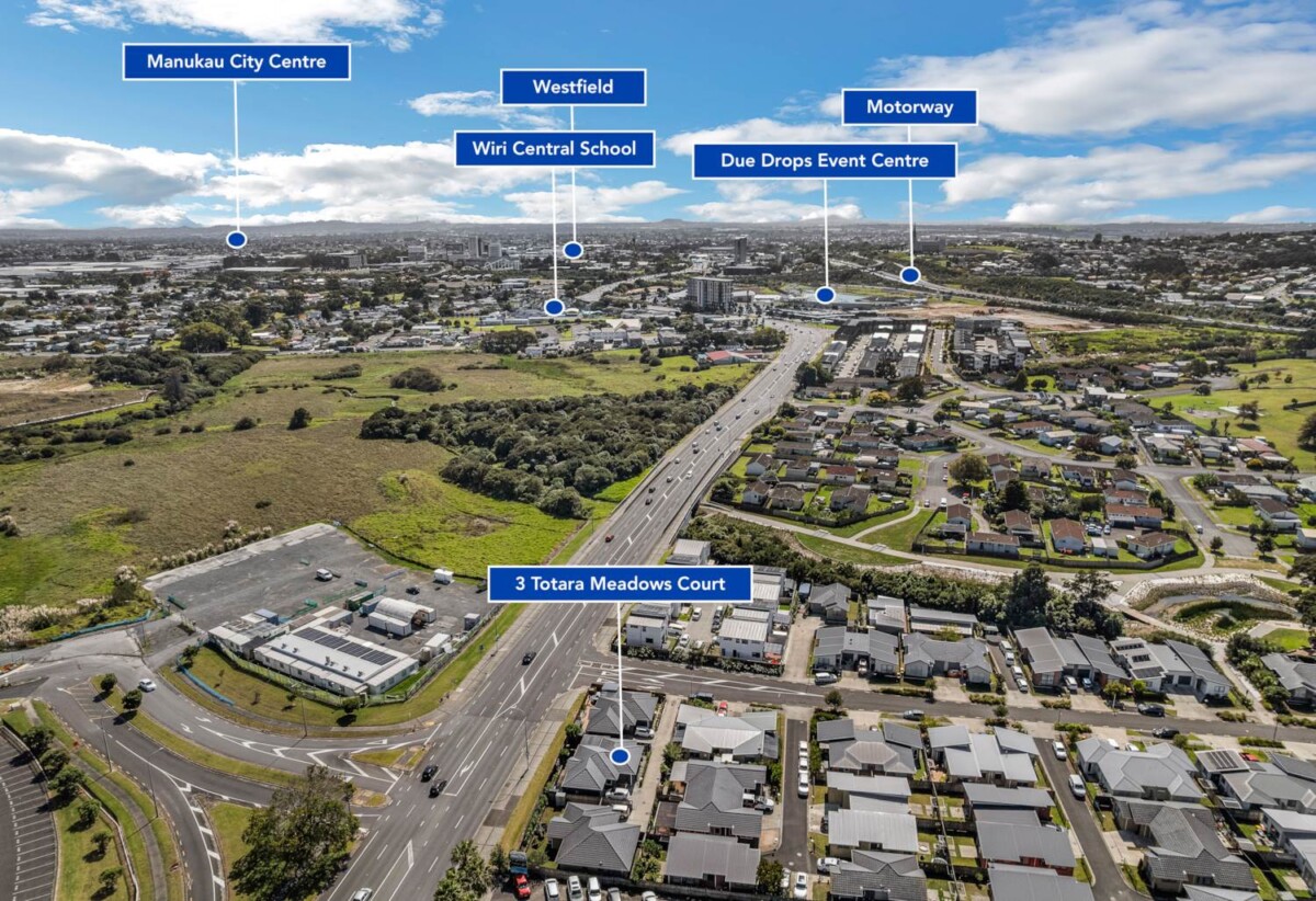 Brick and tile 3 beds 2 baths house with garage on 307m2 section, Expansive covered deck, close to Maukau shopping centre, schools, motorway access, 0.8 km to Wiri Central School and Manurewa High School, 3 Totara Meadows Court, Wiri, Auckland