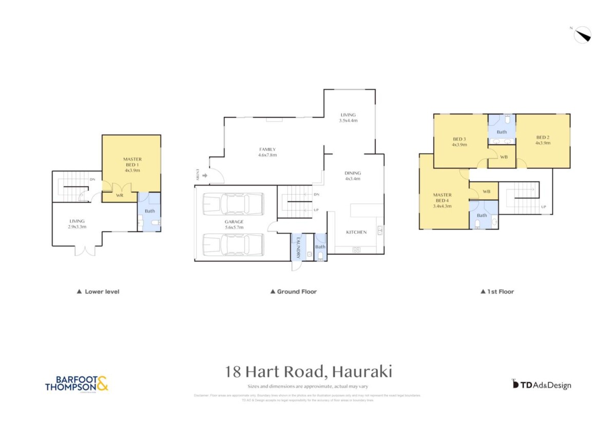 294m2 4 beds 3.5 baths house with double garage on 451m2 section, A private downstairs suite, complete with its own bedroom, bathroom, living area, and separate entrance, close to schools, shops, beach, motorway access, 0.7 km to Hauraki School, 1.3 km to Takapuna Grammar School, 18 Hart Road, Hauraki, Auckland
