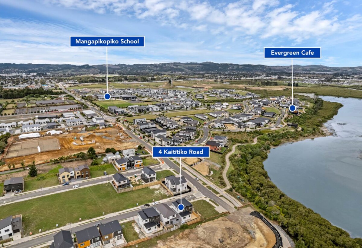 Brandnew 4 beds 2.5 baths house with double garage, close to schools, shops, waterfront walkaway, motorway access, 0.4 km to Mangapikopiko School, 1.7 km to Rosehill College, 4 Kaititiko Road, Karaka, Auckland