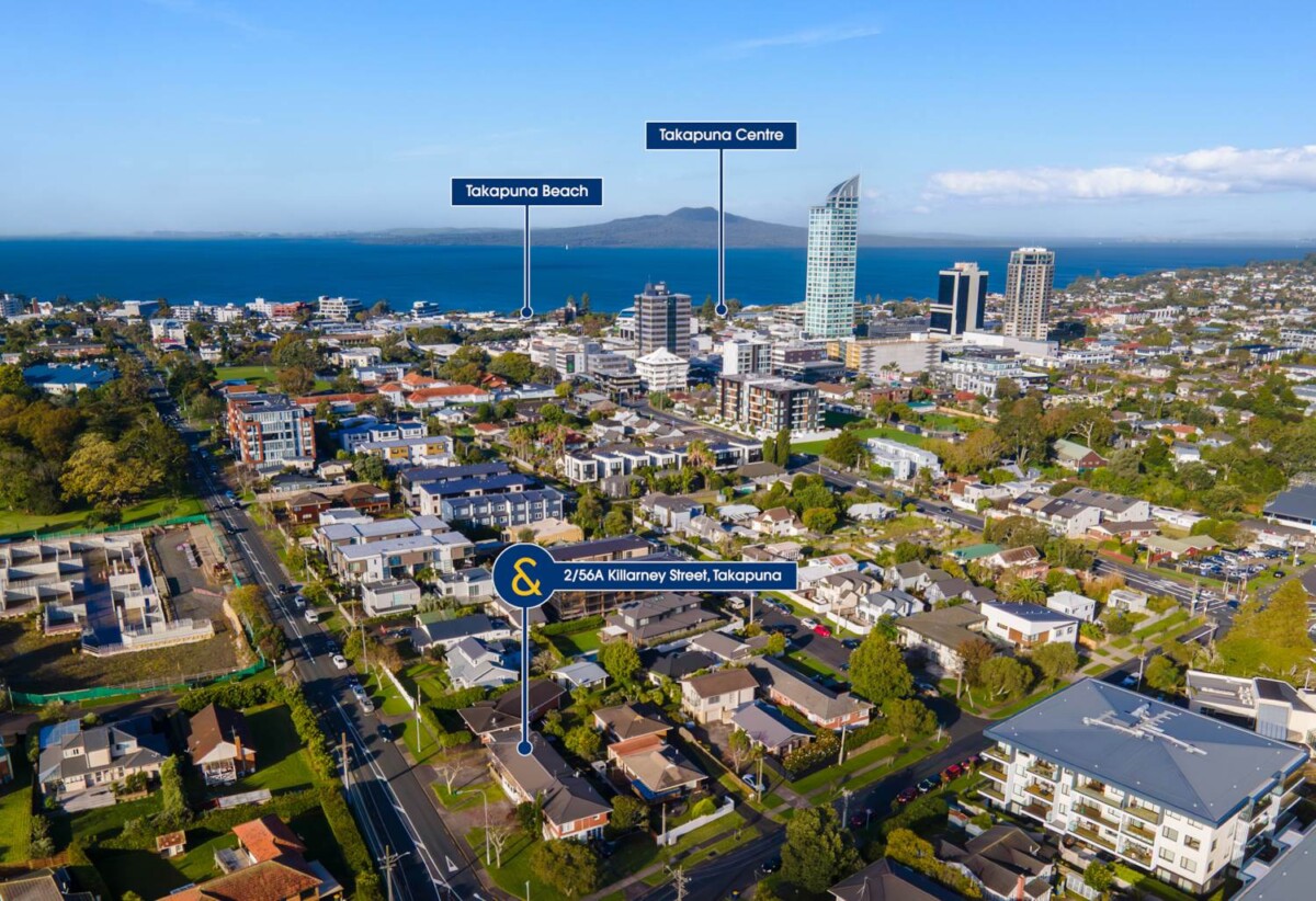 Brick 2 beds 1 bath home with car parks, within Takapuna’s top-tier school zones, and just minutes’ walk to the lakefront of Lake Pupuke, easy reach to Takapuna town centre, 0.4 km to Takapuna School, 2/56A Killarney Street, Takapuna, Auckland