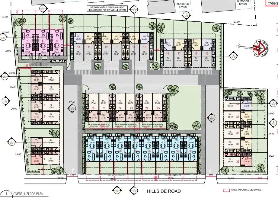 3,562m² Land with RC for 38 Terraced Houses, close to Sylvia Park shopping precinct and established amenities, schools, motorway access, 0.6 km to Panama Road School, 74,74A/86,88,90 Hillside Avenue, Mt Wellington, Auckland