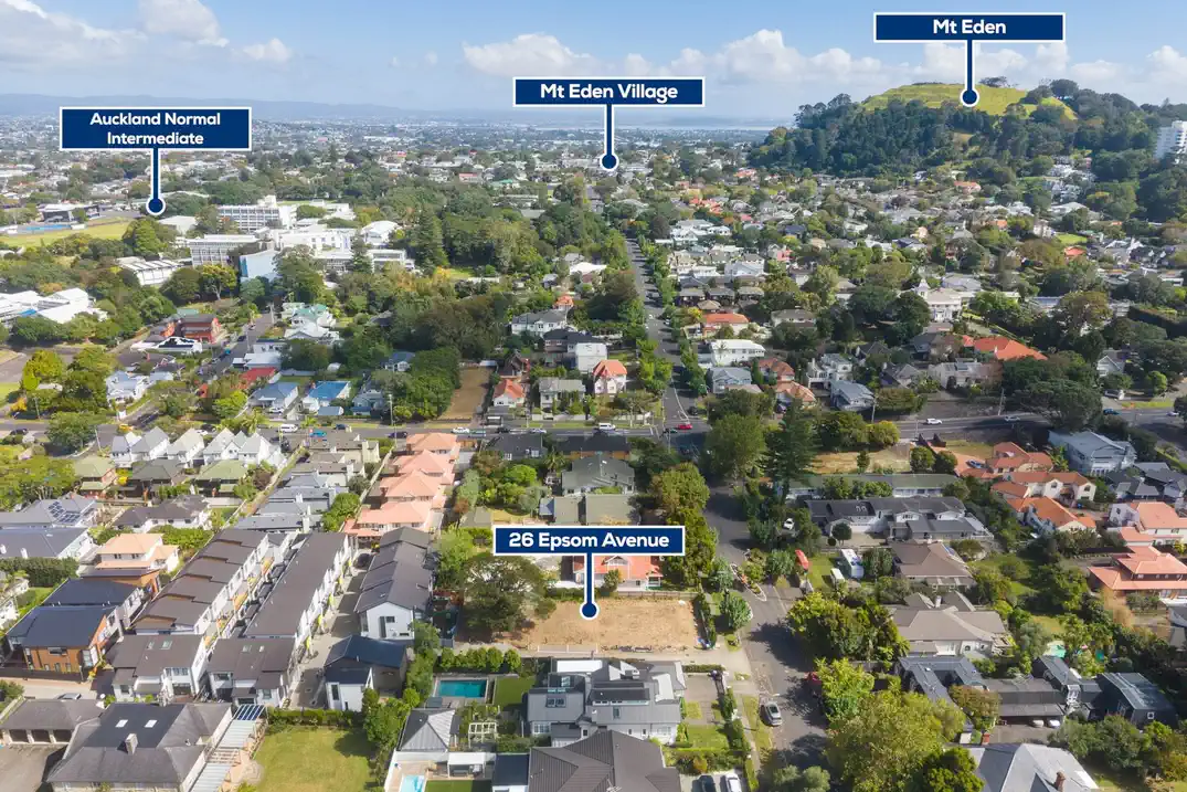 Must sell, vendor is moving to Australia, Double Grammar school zone, 602m2 section, available concept plans for a large six-bedroom luxury residence with a freestanding two-bedroom granny flat, 0.8 km to Epsom Girls’ Grammar School, 1.6 km to Auckland Grammar, 26 Epsom Avenue, Epsom, Auckland