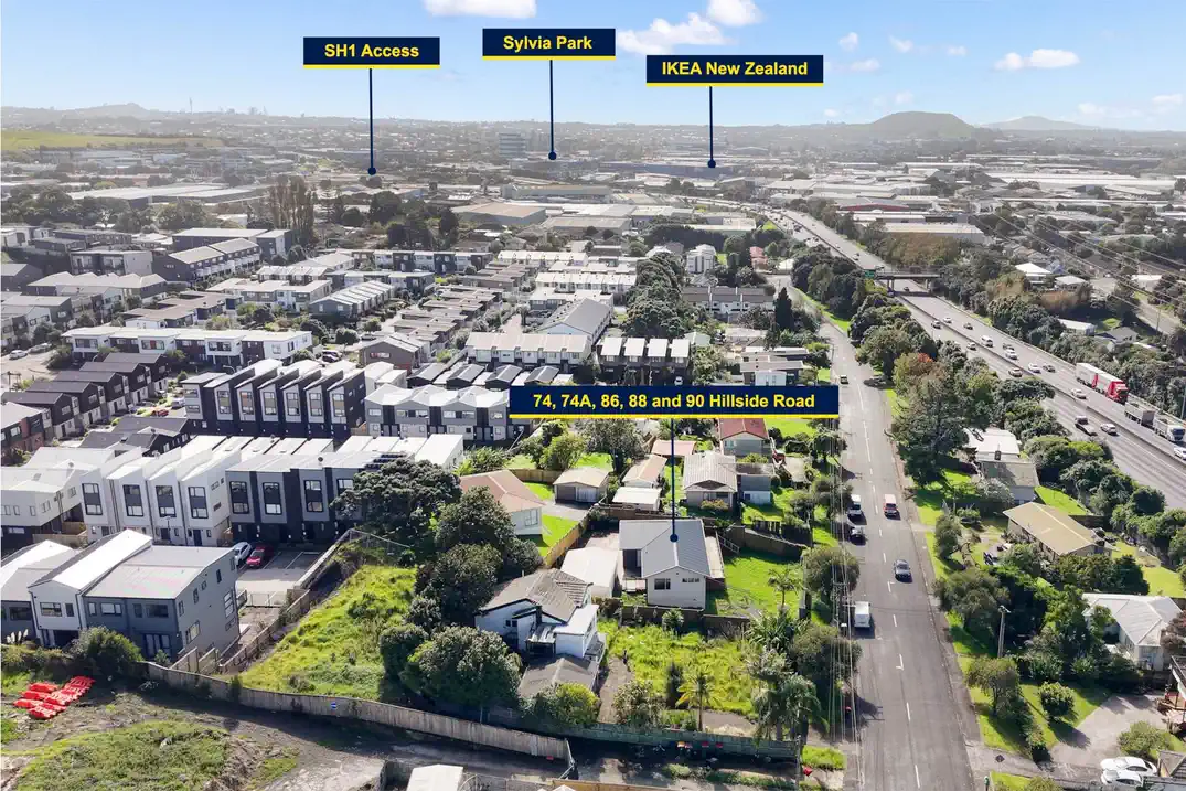 3,562m² Land with RC for 38 Terraced Houses, close to Sylvia Park shopping precinct and established amenities, schools, motorway access, 0.6 km to Panama Road School, 74,74A/86,88,90 Hillside Avenue, Mt Wellington, Auckland