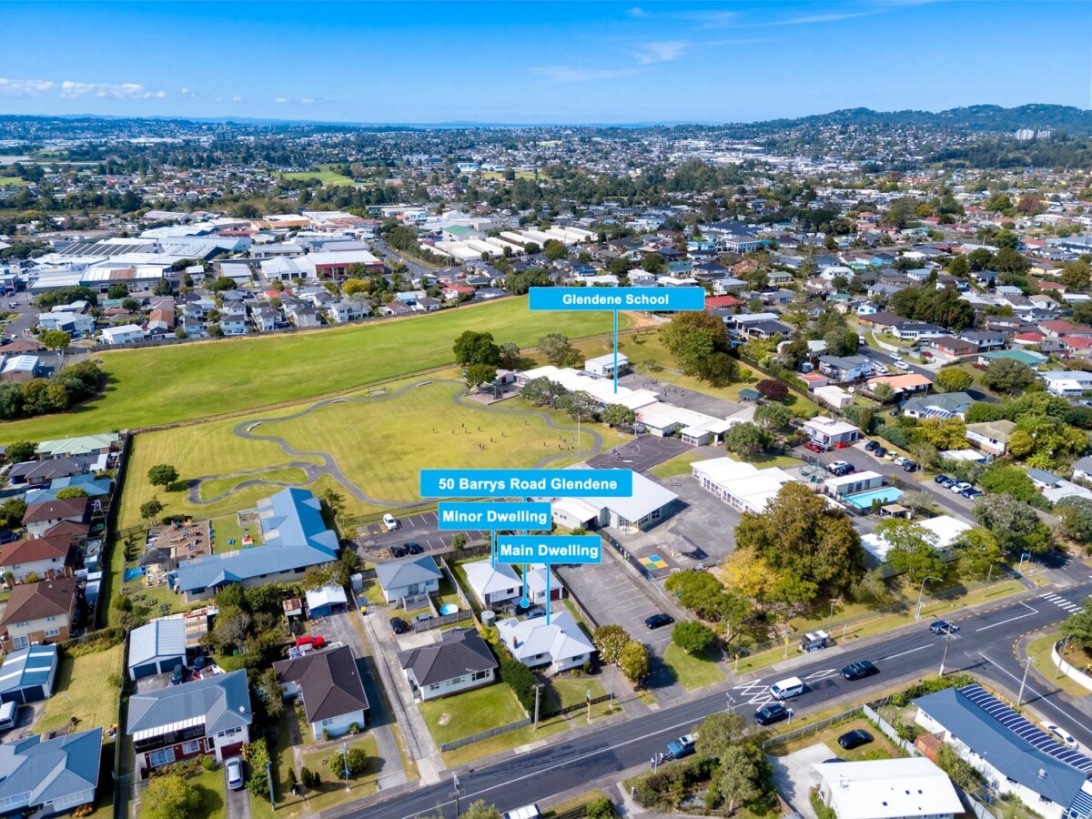 Home and income on 716m2 section, 3 beds 1 bath main home + standalone 2 beds ( 1 bed plus 3.2m x 2.6m flexi room) 1 bath minor dwelling, currently rented With a combined return of $1,135 per week, near schools, parks, shops, and transport routes, 50 Barrys Road, Glendene, Auckland