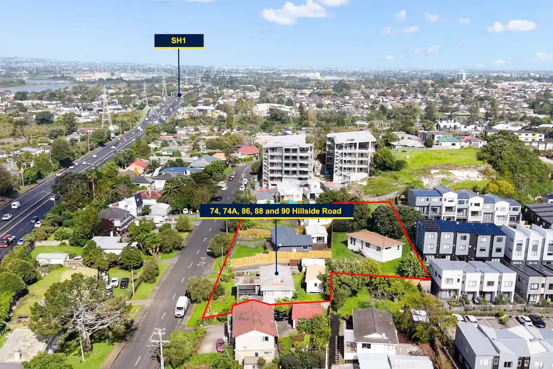 3,562m² Land with RC for 38 Terraced Houses, close to Sylvia Park shopping precinct and established amenities, schools, motorway access, 0.6 km to Panama Road School, 74,74A/86,88,90 Hillside Avenue, Mt Wellington, Auckland