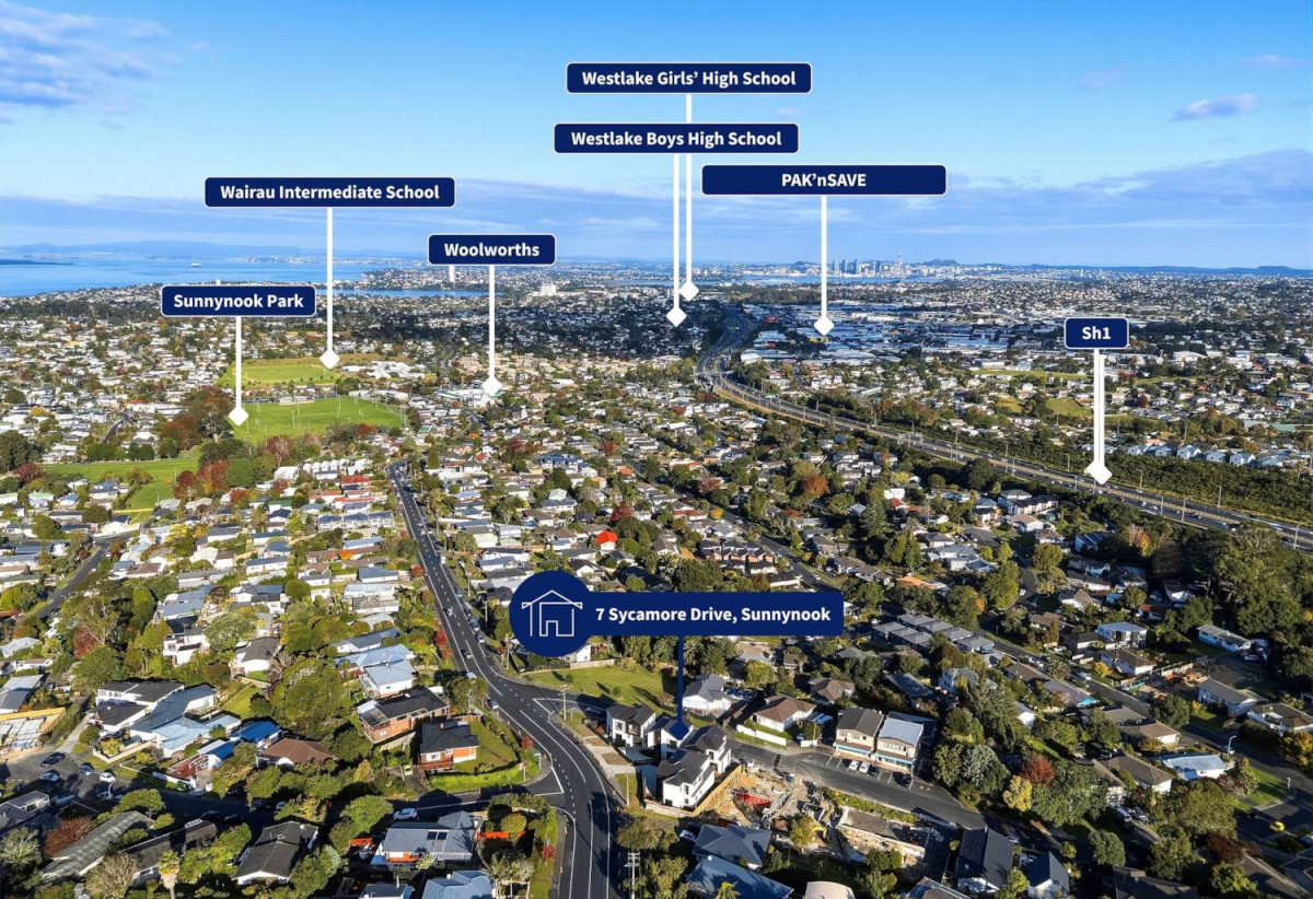 Westlake Boys’ and Girls’ School zones, Brandnew standalone 3 beds 2.5 baths home with double garage, Sunnynook Park, Woolworths Supermarket, and Sunnynook Bus Station are all within walking distance. Quick access to the motorway, 7 Sycamore Drive, Sunnynook, Auckland