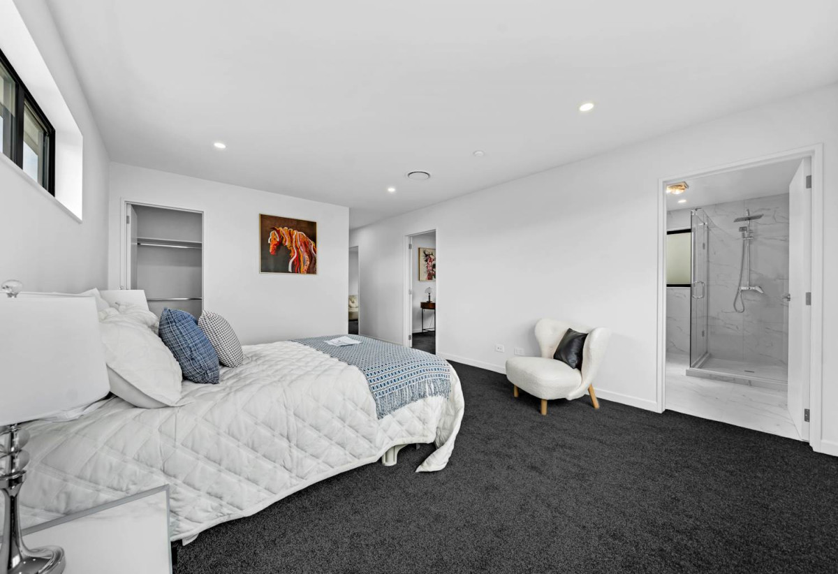 Brandnew 4 beds (2 ensuites) 3.5 bath house, Bonus room—perfect as a study, home office, or nursery, 1 ensuite ground floor, a tandem garage plus two extra off parking spaces, minutes to Ormiston Town Centre and Botany Shopping Mall, schools, 0.4 km to Te Uho o Te Nikau Primary School, 1.2 km to Ormiston Junior College, 1.3 km to Ormiston Senior College, 27 Obelus Road, Flat Bush, Auckland