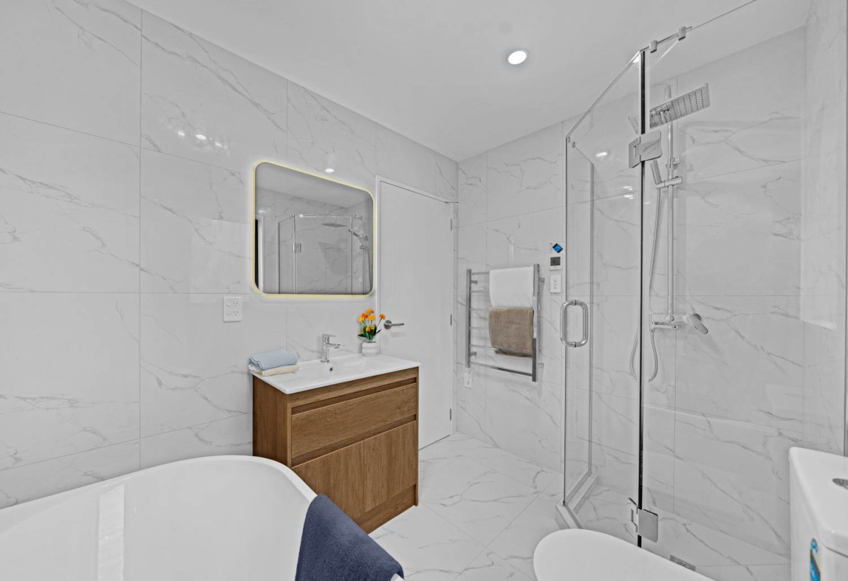 Brandnew 4 beds (2 ensuites) 3.5 bath house, Bonus room—perfect as a study, home office, or nursery, 1 ensuite ground floor, a tandem garage plus two extra off parking spaces, minutes to Ormiston Town Centre and Botany Shopping Mall, schools, 0.4 km to Te Uho o Te Nikau Primary School, 1.2 km to Ormiston Junior College, 1.3 km to Ormiston Senior College, 27 Obelus Road, Flat Bush, Auckland