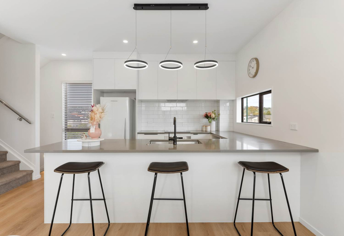 Reserve Views, 3 beds (2 ensuites) 3 baths townhouse with garage, 1 ensuite ground floor, garage space with a kitchenette setup, close to Ormiston shopping centre, 0.4 km to v school, 1.5 km to Ormiston Junior College and Ormiston Senior College, 64 Whakatupu Road, Flat Bush, Auckland