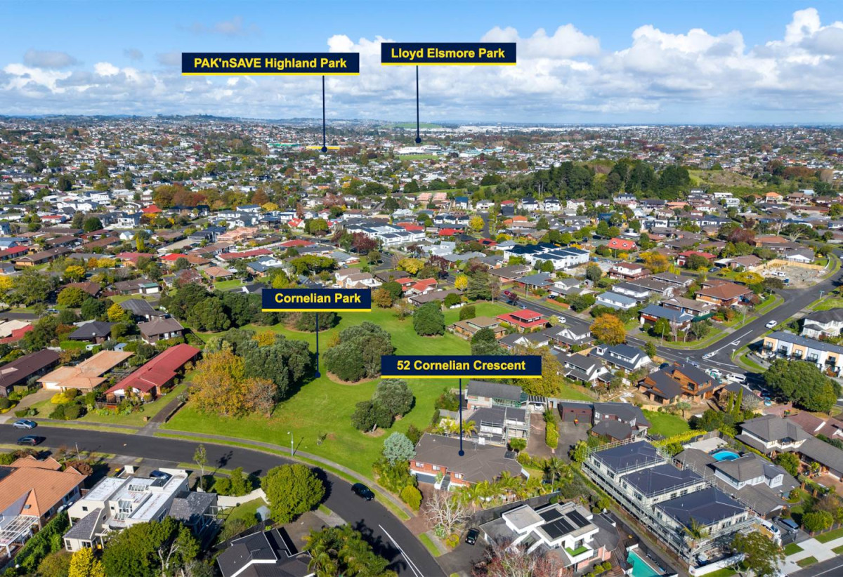 Macleans College zone, Brick and tile 5 beds 3 baths house with double garage on 668m2 section, Close to Half Moon Bay Marina, ferry, beaches, cafés & amenities, 0.3 km to Pigeon Mountain School, 0.5 km to Bucklands Beach Intermediate, 0.8 km to Macleans College, 52 Cornelian Crescent, Half Moon Bay, Auckland