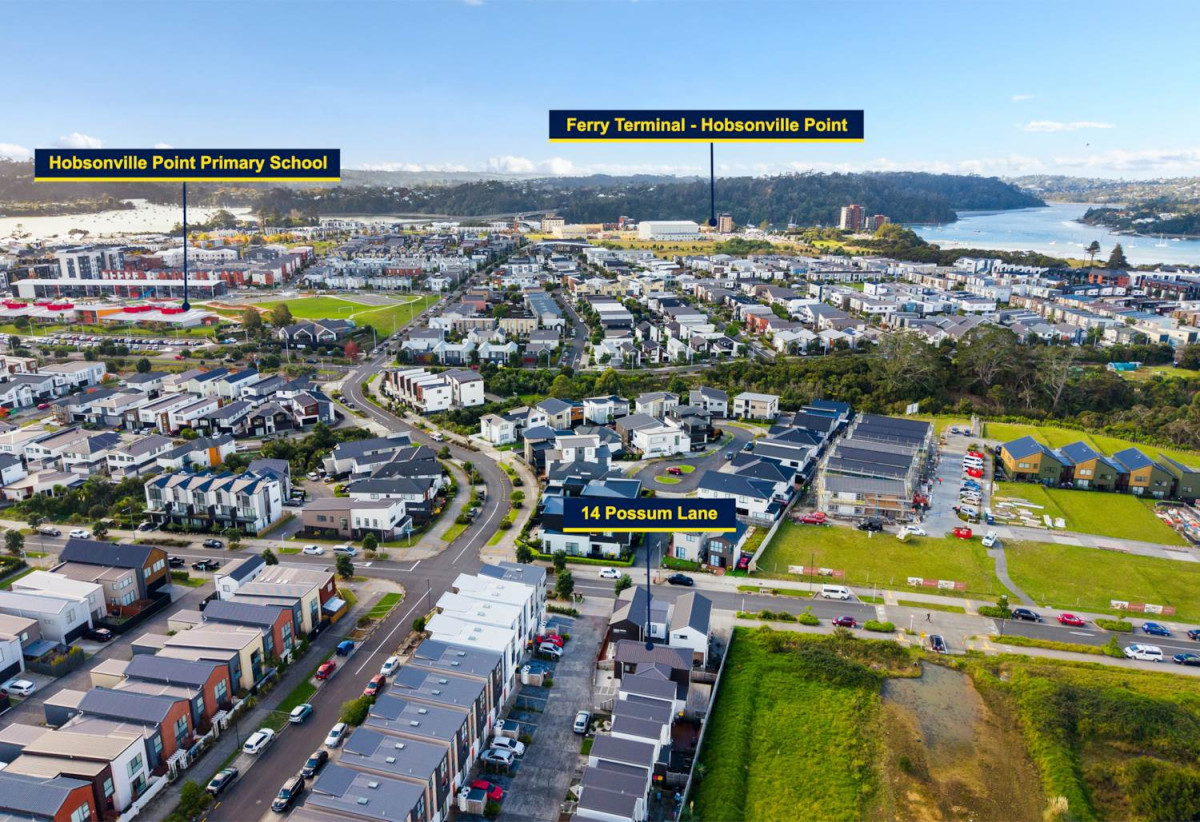 Must sell, 4 beds 2.5 baths home with garage, close to local shops, cafés, parks, motorway access, and the popular Hobsonville Point precinct. 0.4 km to Hobsonville Point Primary School, 0.8 km to Hobsonville Point Secondary School, 14 Possum Lane, Hobsonville, Auckland