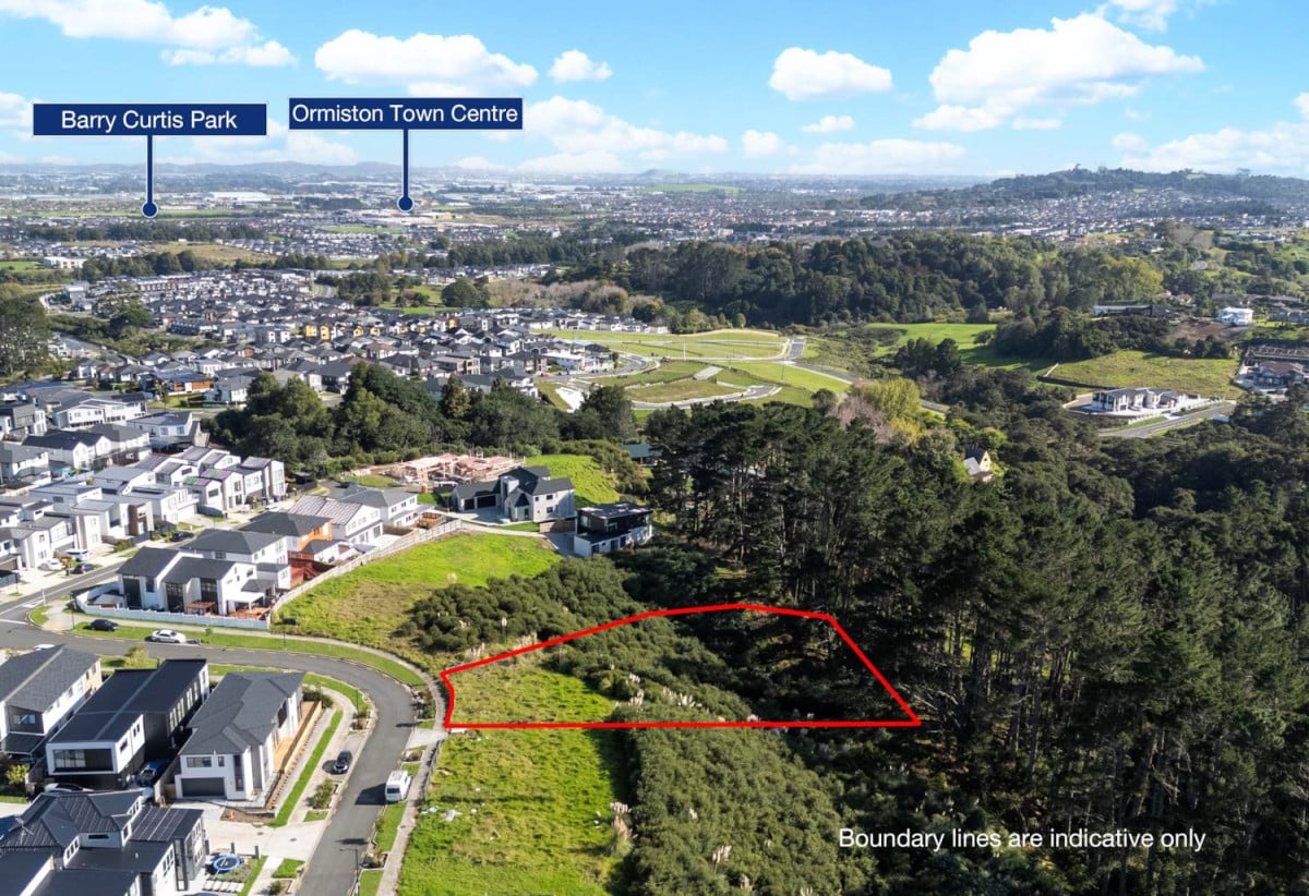 1878m2 section, Backing onto a reserve, close to schools, Ormiston shopping centre, 1.4 km to Te Uho o Te Nikau Primary School, 2.4 km to Ormiston Junior College and Ormiston Senior College, 10 Bremner Ridge Street, Flat Bush, Auckland