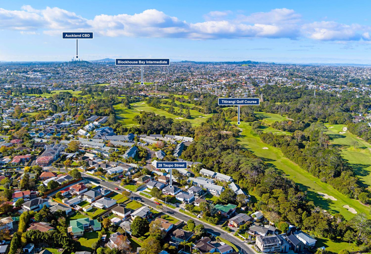 675m2 section, 3 beds 1 bath house with garage, close to schools, shops, supermarket, golf club, beach, 0.9 km to Green Bay Primary School, 1.2 km to Green Bay High School, 28 Taupo Street, Green Bay, Auckland