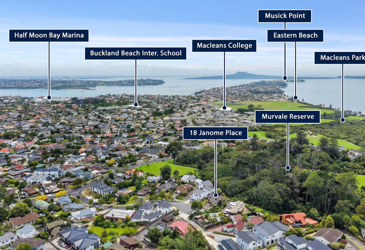 Macleans College zone, 615m2 section, Next to reserve, 4 beds 3 baths house with double garage, Direct access to Murvale Reserve from the rear boundary, 0.7 km to Macleans College, 18 Janome Place, Bucklands Beach, Auckland