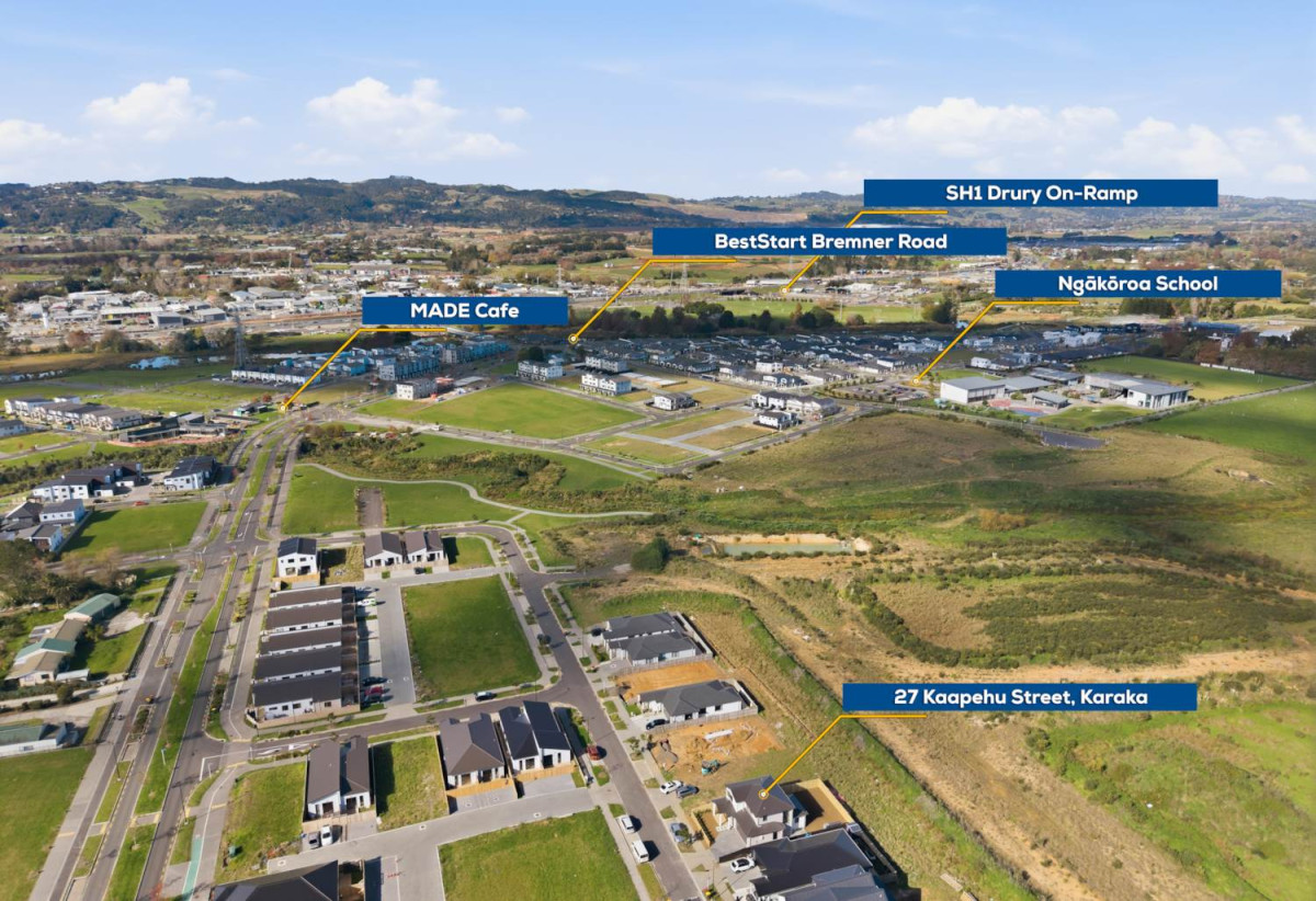 Brandnew standalone 4 beds (2 ensuites) 3.5 baths house with garage on 335m2 section, 1 ensuite ground floor, close to shops, schools, easy motorway access, 27 Kaapehu Street, Karaka, Auckland