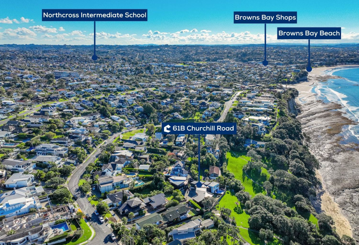 Rangitoto College zone, Sea Views, 4 beds (4 ensuites) 4.5 baths house with swimming pool and double garage, Direct private walkway to Churchill Cove Beach and reserve, close to schools, shops, supermarket, 0.9 km to Murrays Bay School, 61B Churchill Road, Murrays Bay, Auckland