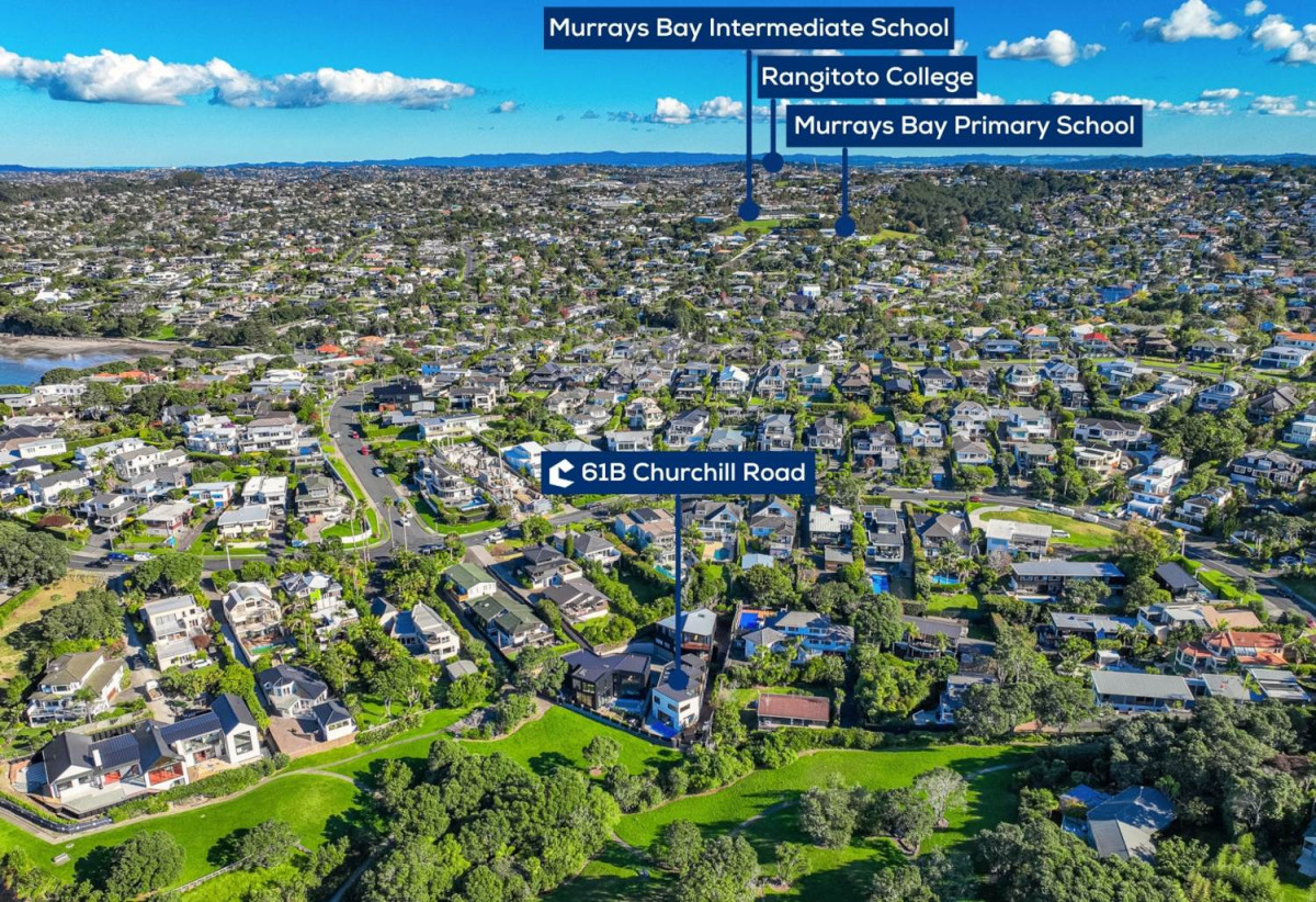 Rangitoto College zone, Sea Views, 4 beds (4 ensuites) 4.5 baths house with swimming pool and double garage, Direct private walkway to Churchill Cove Beach and reserve, close to schools, shops, supermarket, 0.9 km to Murrays Bay School, 61B Churchill Road, Murrays Bay, Auckland