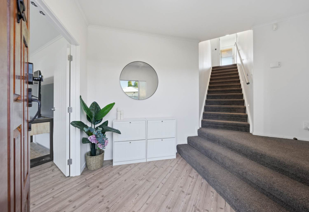 746m2 section, 4 beds (1 ensuite) + study room 2 baths house with garage, Downstairs offers internal access garaging plus a versatile rumpus room, move-in ready, close to schools, shops, supermarkets, 0.2 km to Riverhills School, 127 Ennis Avenue, Pakuranga Heights, Auckland