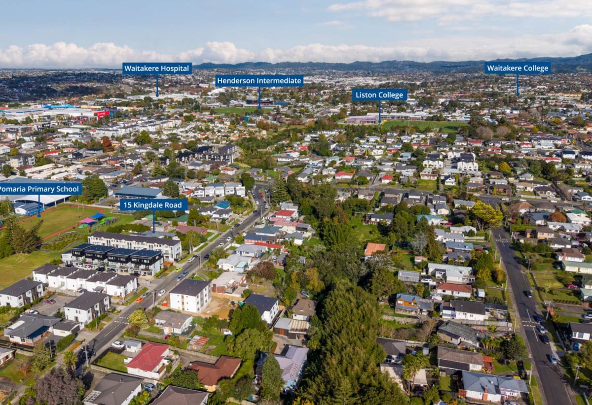 MORTGAGEE SALE, 4 beds 1 bath house on 890m2 section, the site is currently in the design stage for redevelopment, with concept plans reported to show redevelopment of the site to seven terraced houses, subject to council approval. The property backs onto Pomaria Primary School, and is well located close to the retail and commercial amenities at WestCity Waitakere and the Lincoln Road commercial precinct, 15 Kingdale Road, Henderson, Auckland