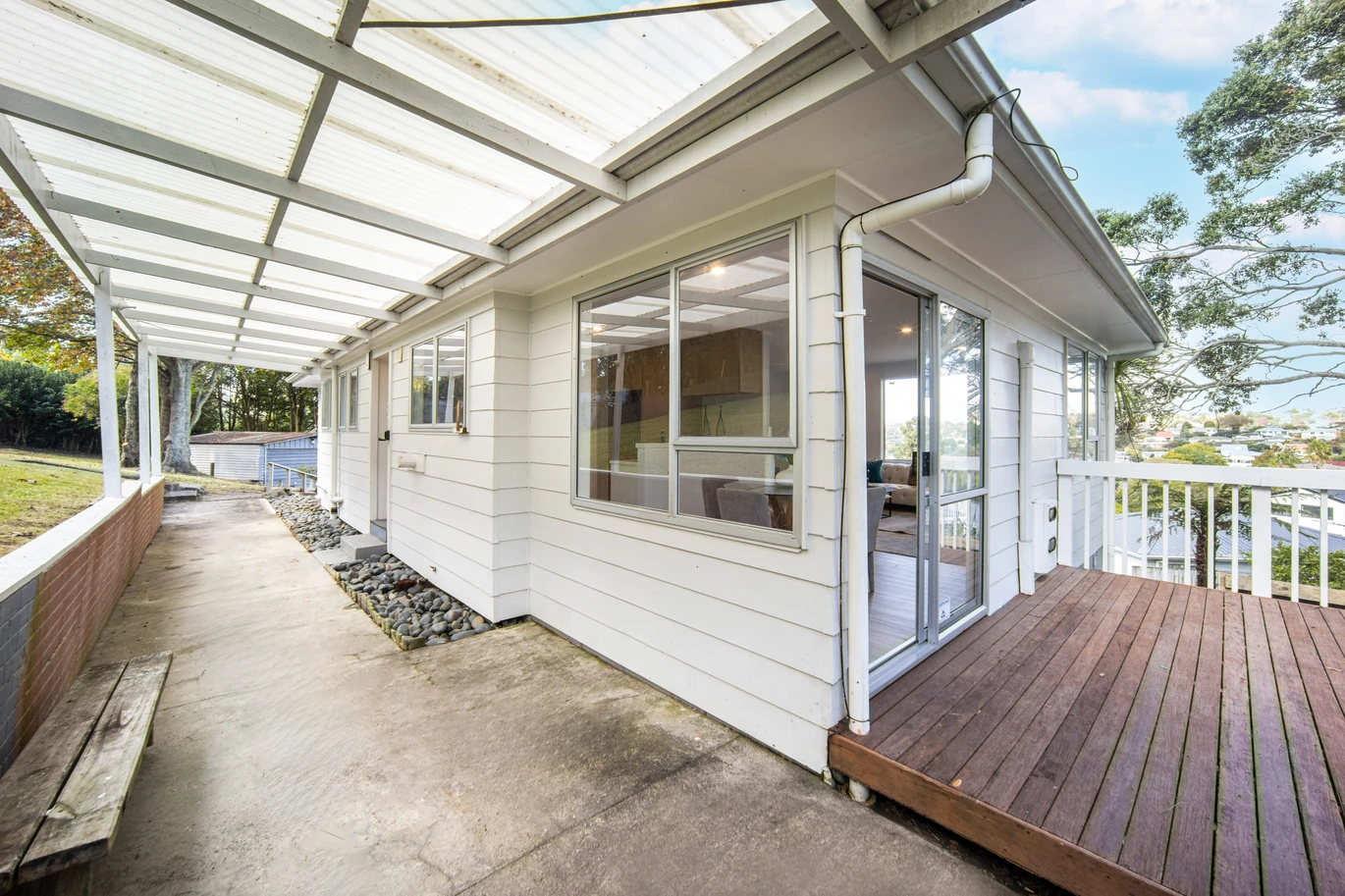 Renovated 3 beds 1 bath house on 1128m2 section, with a deck and pergola, a single garage and additional open parking spaces for up to five vehicles, 12 Glenbervie Crescent Massey,, Auckland