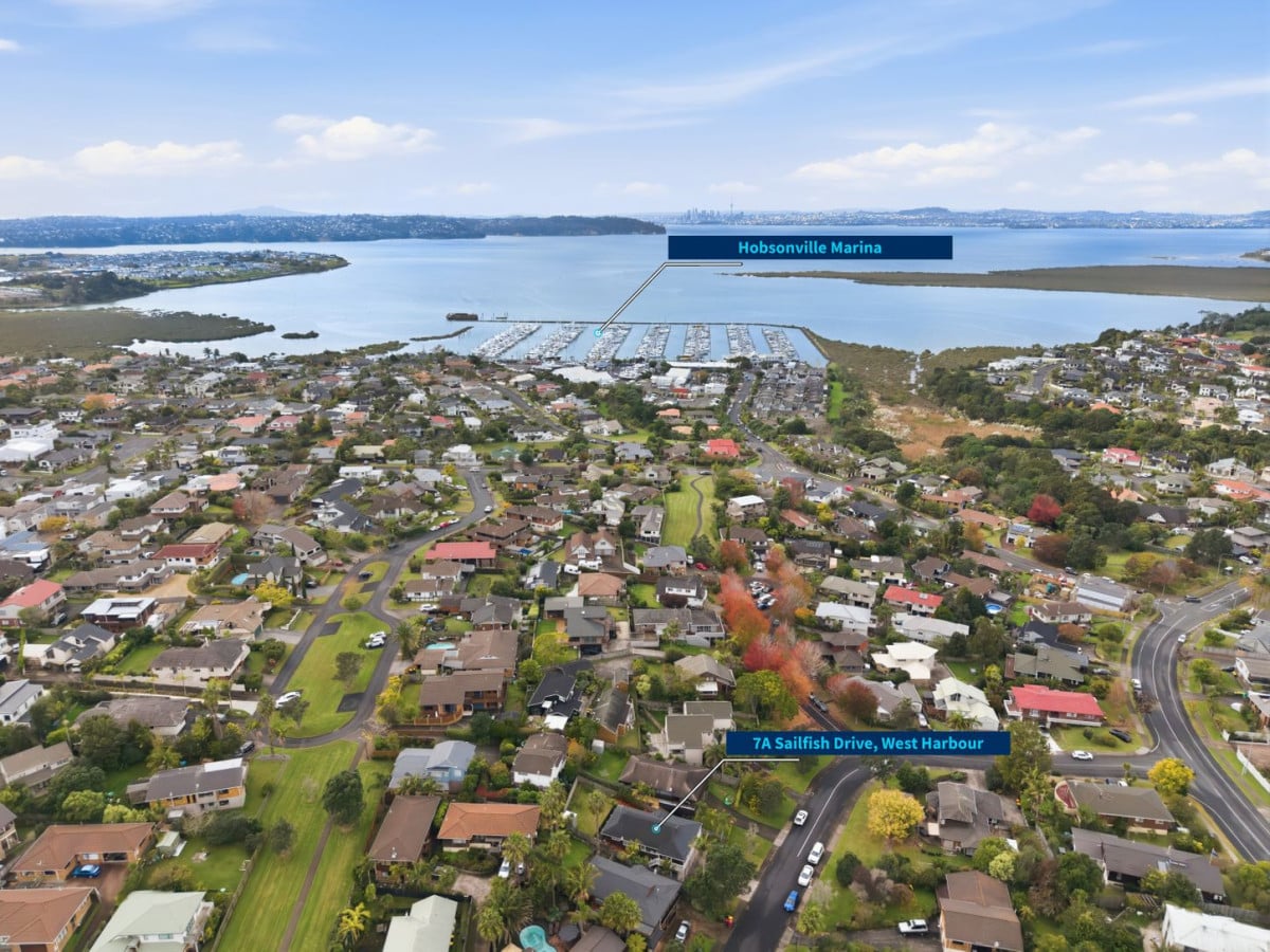 Home and Income, 7A Sailfish Drive, West Harbour, Auckland..160m2 4 beds 3 baths house with car parks on 468m2 section, Solid brick & cedar weatherboard cladding, Separate income area to help offset everyday living costs, close to schools, shops, motorway access & local amenities