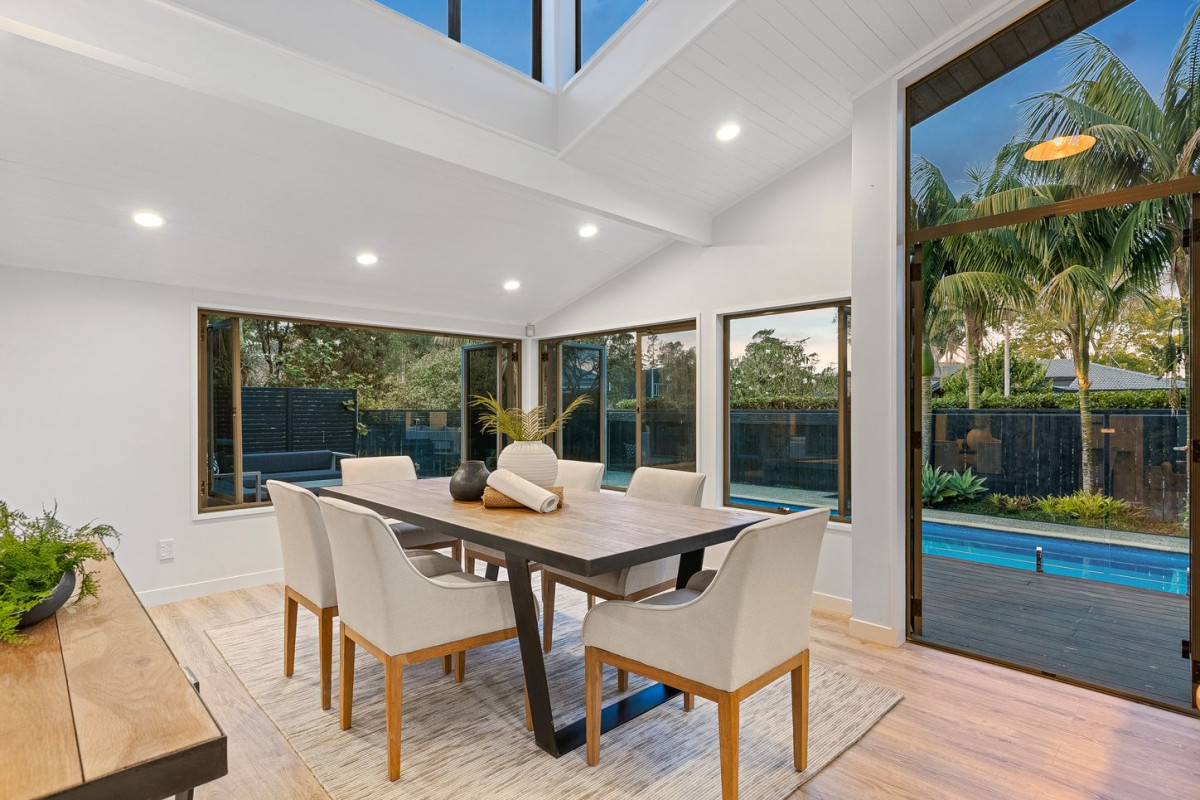 Overseas vendors committed to sell, 1420m2 section, Over 400m2 5 beds 3.5 baths, double garage, swimming pool, Striking cedar architectural home offering resort-style family living, moments from Wainoni Park and local amenities, 6 Birchwood Grove, Greenhithe, Auckland