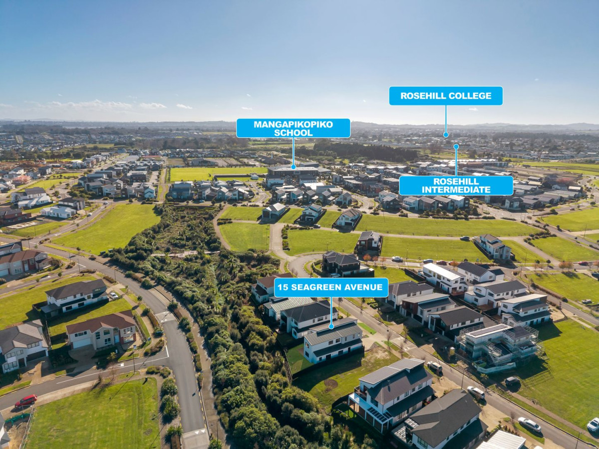 411m2 section backing onto reserve, 2 kitchens, 320m2 Brandnew 6 beds (4 ensuites) + study 5.5 baths house, double garage, 2 beds granny, 15 Seagreen Avenue, Karaka, Auckland
