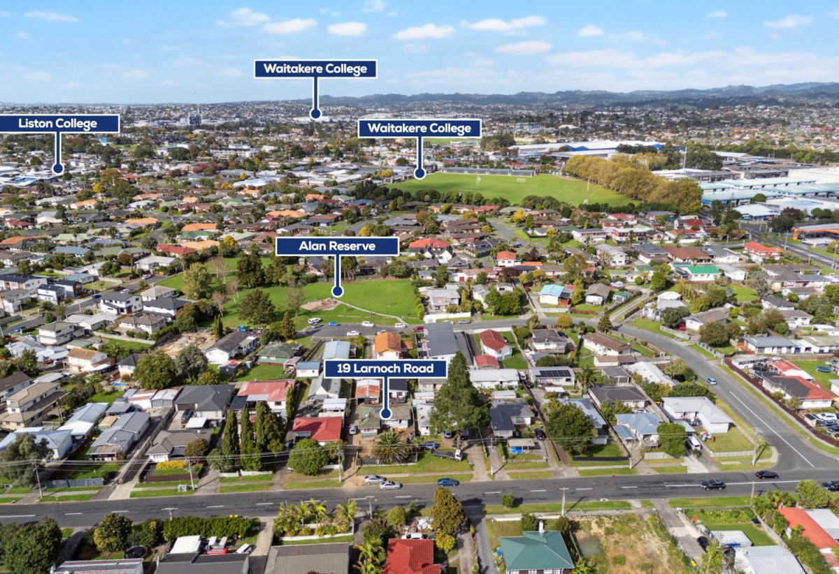 812m2 section, a 3-bedroom home at the front and a separate 2-bedroom minor dwelling at the rear requiring completion (CCC refused as noted on the LIM Report). close to shools, shops, and Sturges Road Train Station, 0.6 km to Waitakere College, 0.9 km to Pomaria Road School, 1.1 km to v and Henderson North School, 19 Larnoch Road, Henderson, Auckland