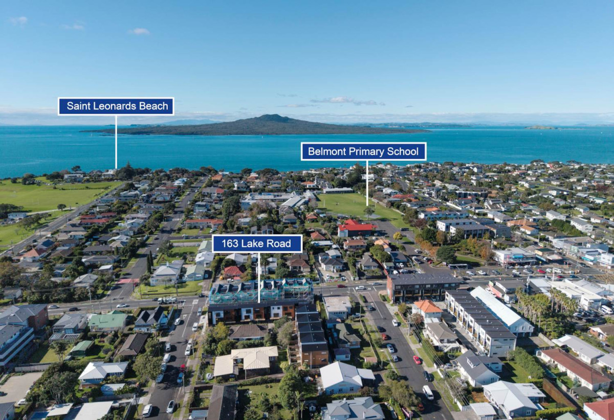 Brandnew 3 beds 3 baths home with garage, 1 bed 1 bath ground floor, positioned between Devonport Village and Takapuna, close to schools, shops, easy motorway access, 0.2 km to Belmont School (Auckland), 0.3 km to Belmont Intermediate, 0.7 km to Takapuna Grammar School, Lot 13/163-165 Lake Road, Belmont, Auckland
