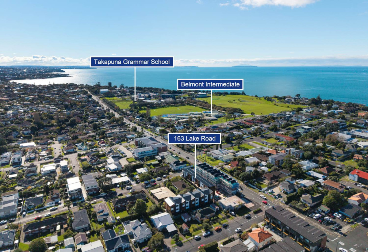 Brandnew 3 beds 3 baths home with garage, 1 bed 1 bath ground floor, positioned between Devonport Village and Takapuna, close to schools, shops, easy motorway access, 0.2 km to Belmont School (Auckland), 0.3 km to Belmont Intermediate, 0.7 km to Takapuna Grammar School, Lot 11-13/163-165 Lake Road, Belmont, Auckland