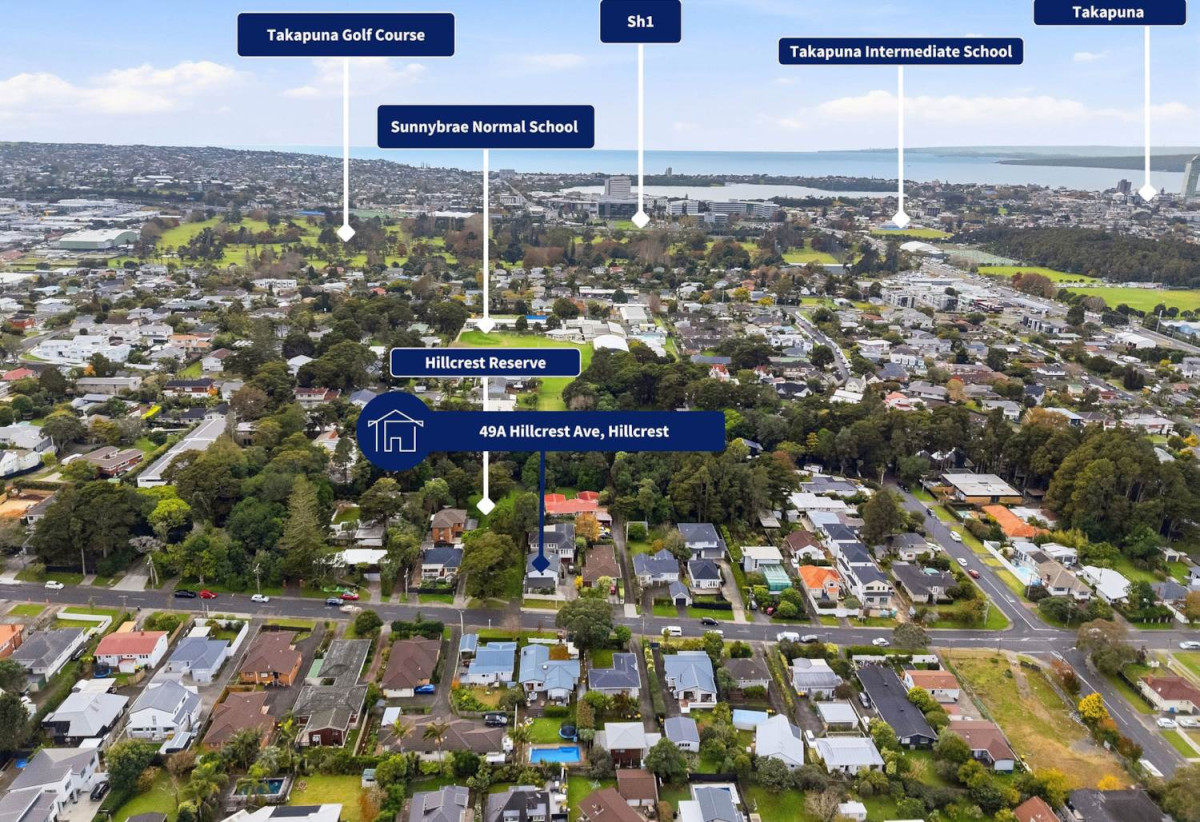 Next to Hillcrest Reserve, 4 beds 2.5 baths house with garage on 315m2 section, within walking distance to nearby schools and local shopping, easy motorway access, 0.4 km to Sunnybrae Normal School, 0.9 km to Northcote Intermediate School and Willow Park School, 49A Hillcrest Avenue, Hillcrest, Auckland