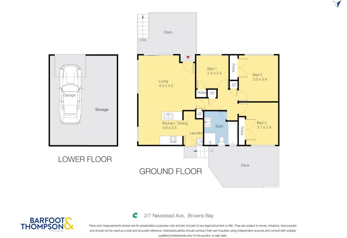 Brick and tile 3 beds 1 bath house with garage and expansive, fully fenced backyard, close to schools, shops, supermarket, beaches, 0.5 km to Sherwood School (Auckland), 0.9 km to Northcross Intermediate, 2/7 Newstead Avenue, Browns Bay, Auckland