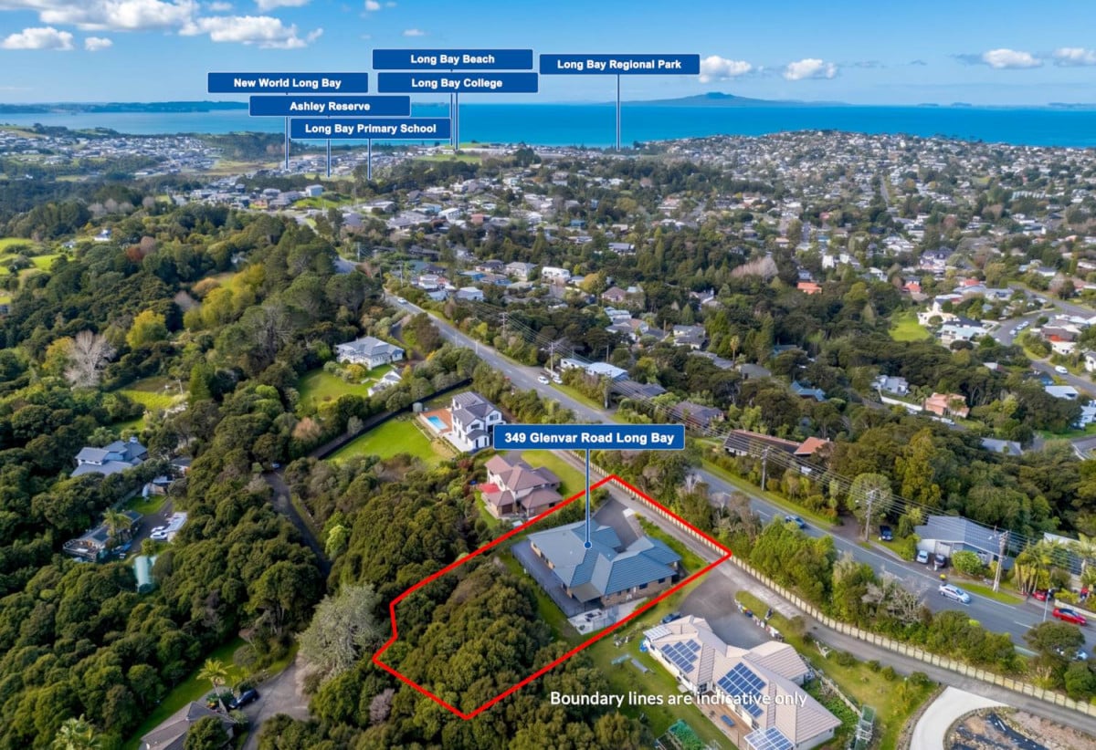 Home and income on 2502m2 section, 2 kitchens, main house 3 beds 2 baths with double garage, a private guest wing 2 beds 1 bath with its own entrance and single garage, overlooking the picturesque Torbay Heights Reserve, Approximately 10 minutes to Albany Mega Centre, close to schools, beach, 1.2 km to Long Bay School, 1.5 km to Long Bay College, 2 km to Northcross Intermediate, 349 Glenvar Road, Long Bay, Auckland
