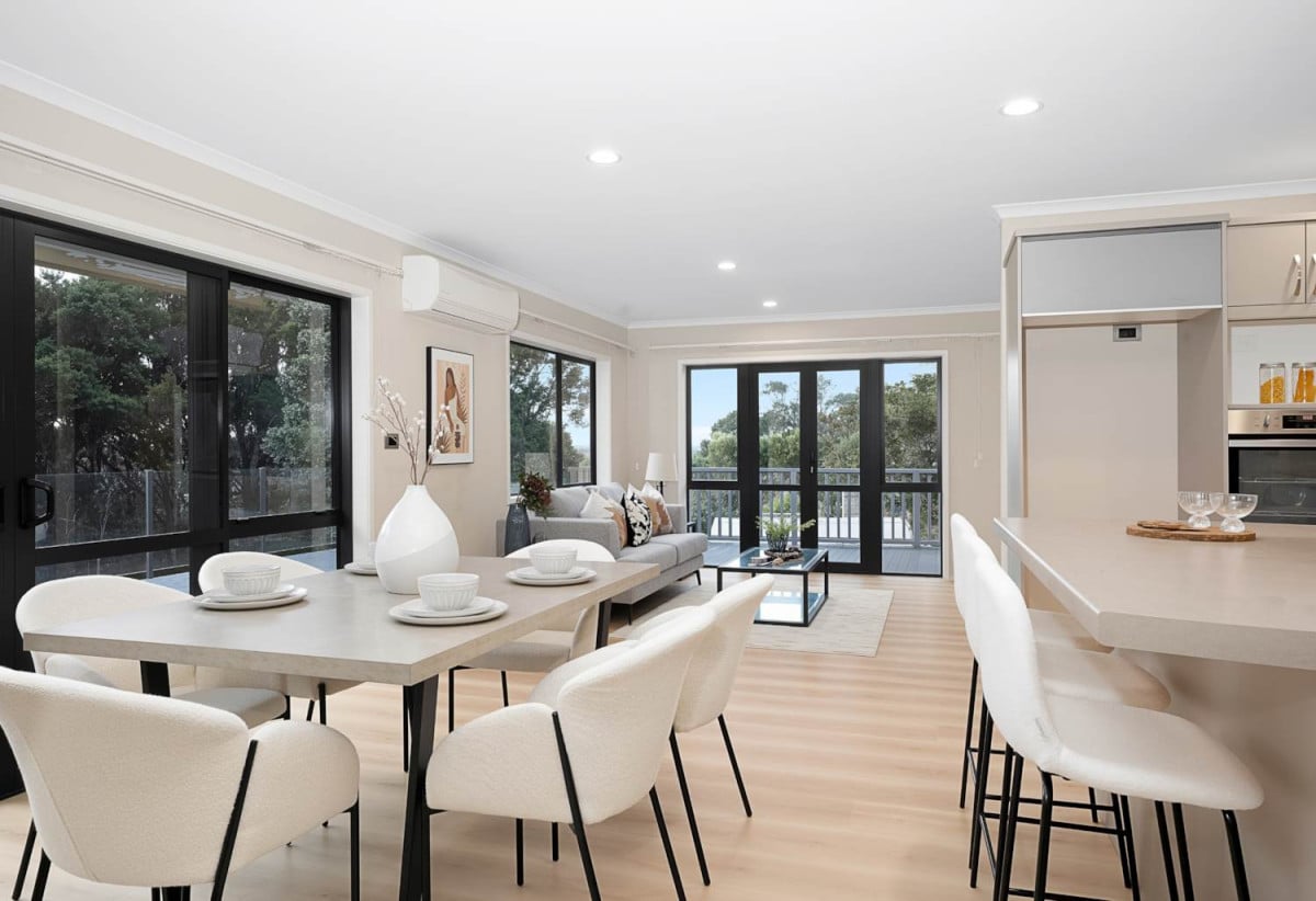 Home and income on 2502m2 section, 2 kitchens, main house 3 beds 2 baths with double garage, a private guest wing 2 beds 1 bath with its own entrance and single garage, overlooking the picturesque Torbay Heights Reserve, Approximately 10 minutes to Albany Mega Centre, close to schools, beach, 1.2 km to Long Bay School, 1.5 km to Long Bay College, 2 km to Northcross Intermediate, 349 Glenvar Road, Long Bay, Auckland