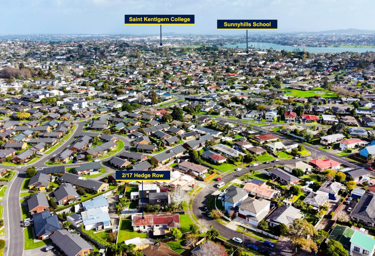 Half share of 790m2 section, Brick and tile 2 beds 1 bath home with carport, close to schools, parks, shopping centres, 0.3 km to Wakaaranga School, 0.5 km to Farm Cove Intermediate, 0.7 km to Pakuranga College, 2/17 Hedge Row, Sunnyhills, Auckland