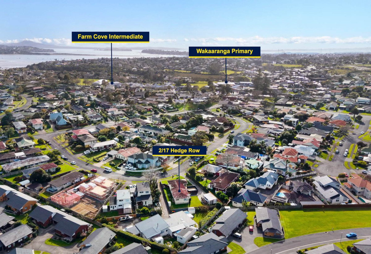 Half share of 790m2 section, Brick and tile 2 beds 1 bath home with carport, close to schools, parks, shopping centres, 0.3 km to Wakaaranga School, 0.5 km to Farm Cove Intermediate, 0.7 km to Pakuranga College, 2/17 Hedge Row, Sunnyhills, Auckland