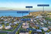 Double Westlake school zone, Breathtaking 180° Views, Sea Views, city skyline views, 640m2 section, 4 beds (2 ensuites) + large office room and rumpus room 3.5 baths house with double garage, 2024 luxury renovated, close to beach, Milford shops, schools, Zoned for Campbells Bay School, Westlake Boys’ and Westlake Girls’ High Schools, and Murrays Bay Intermediate, 62 Seaview Road, Castor Bay, Auckland