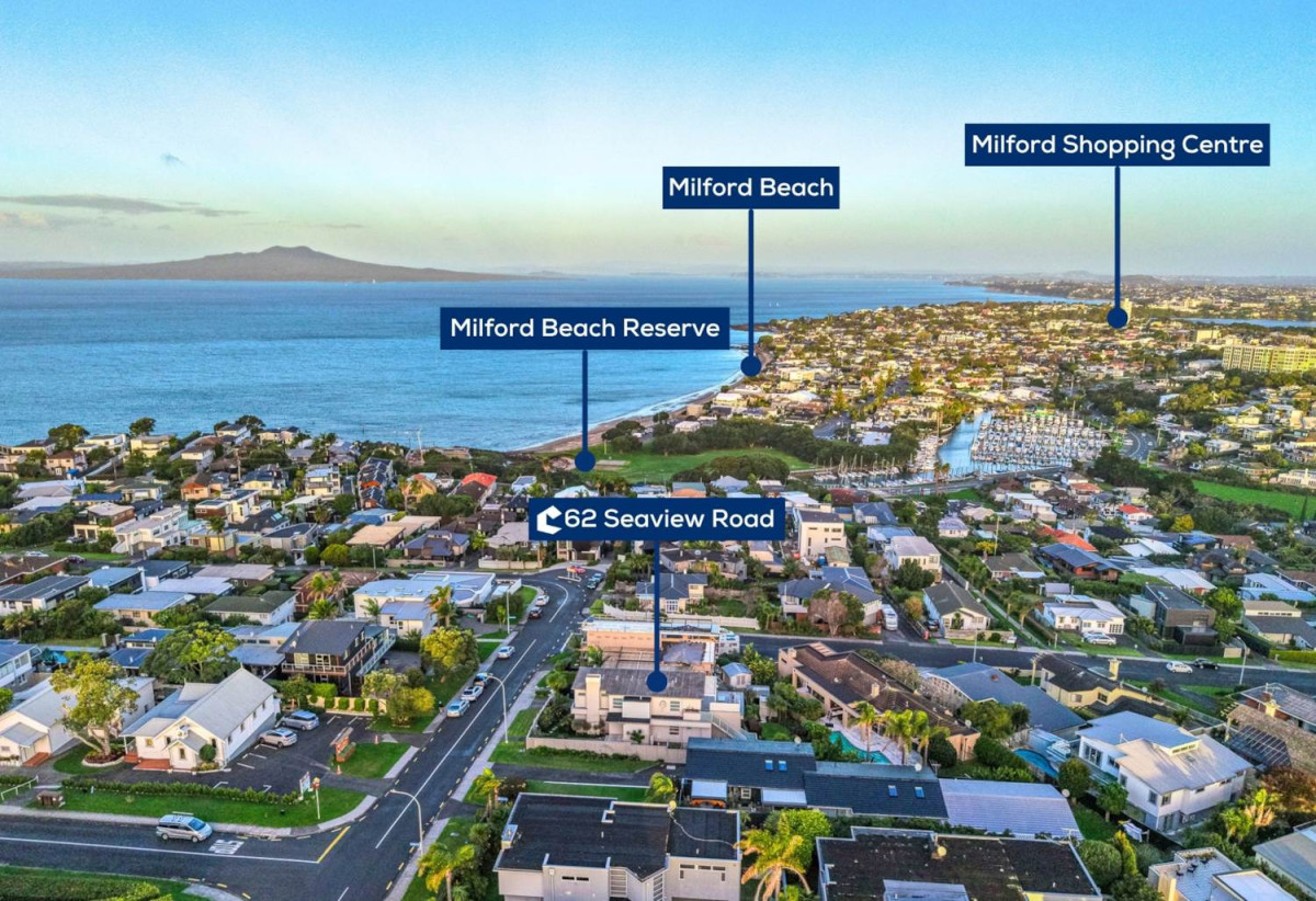 Double Westlake school zone, Breathtaking 180° Views, Sea Views, city skyline views, 640m2 section, 4 beds (2 ensuites) + large office room and rumpus room 3.5 baths house with double garage, 2024 luxury renovated, close to beach, Milford shops, schools, Zoned for Campbells Bay School, Westlake Boys’ and Westlake Girls’ High Schools, and Murrays Bay Intermediate, 62 Seaview Road, Castor Bay, Auckland
