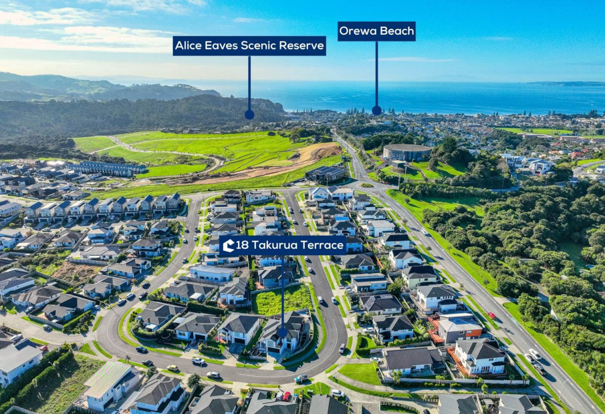 319m2 Standalone 5 beds (1 ensuite) 4 baths house with double garage on 555m2 section, close to schools, motorway access, Orewa Beach, Silverdale Shopping Mall, 0.3 km to Nukumea School, 2 km to Orewa College, 18 Takurua Terrace, Orewa, Auckland