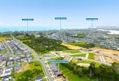 587m2 section, 227m2 Brandnew standalone 5 beds (1 ensuite) 3 baths house with double garage and big backyard, 3 beds 1 bath ground floor, move-in ready, close to schools, shops, beach, motorway access, 0.5 km to Nukumea School, 2 km to Orewa College, 242E West Hoe Heights, Orewa, Auckland