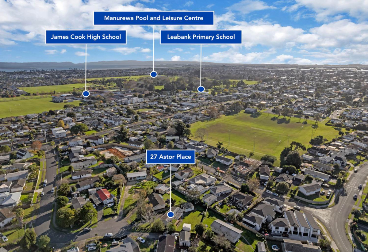 827m2 section, 3 beds 1 bath house with standalone garage, close to schools, seaside reserve, shops, motorway access, 0.5 km to Leabank School and James Cook High School, 1.6 km to Manurewa Intermediate, 27 Astor Place, Manurewa, Auckland