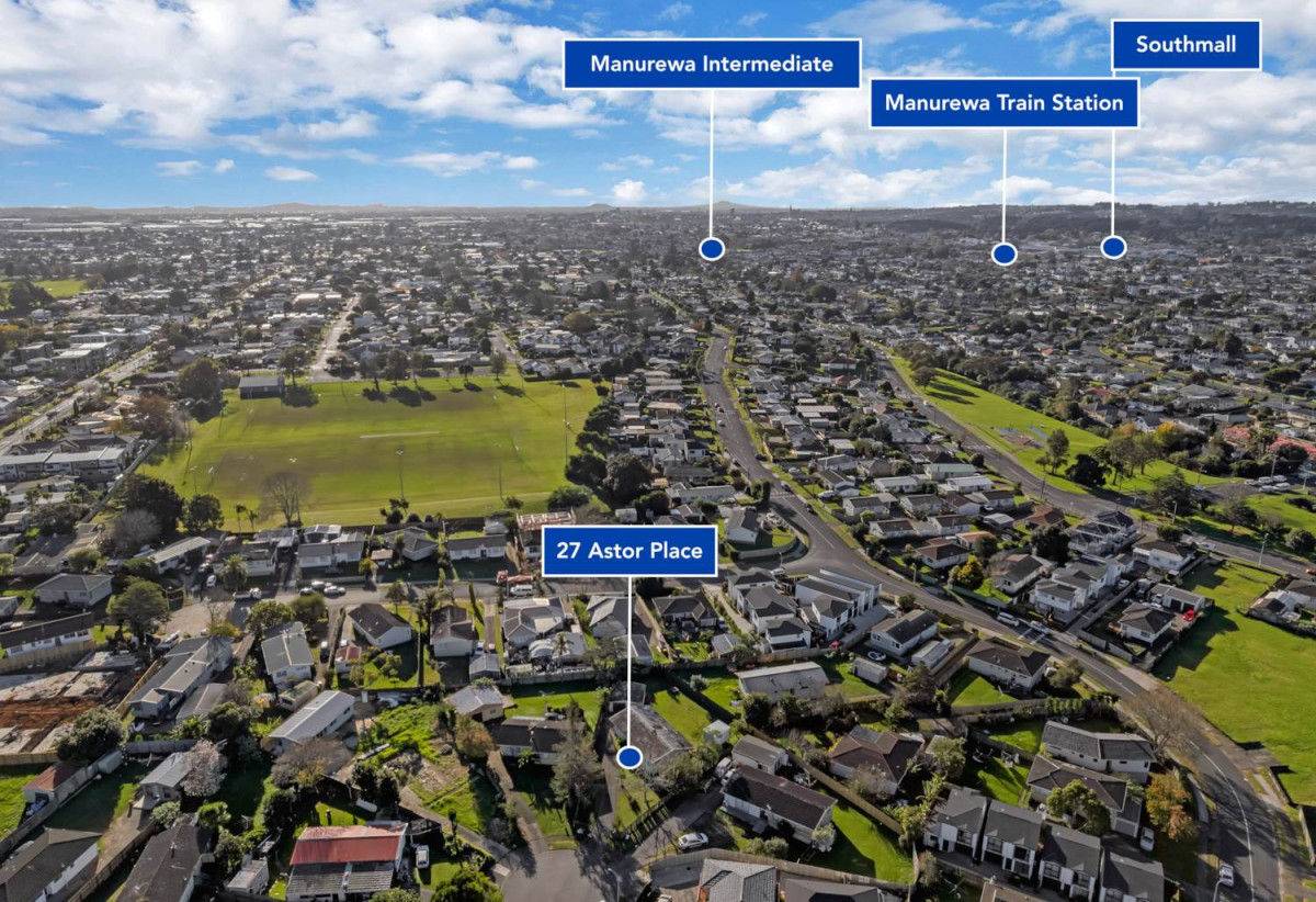 827m2 section, 3 beds 1 bath house with standalone garage, close to schools, seaside reserve, shops, motorway access, 0.5 km to Leabank School and James Cook High School, 1.6 km to Manurewa Intermediate, 27 Astor Place, Manurewa, Auckland